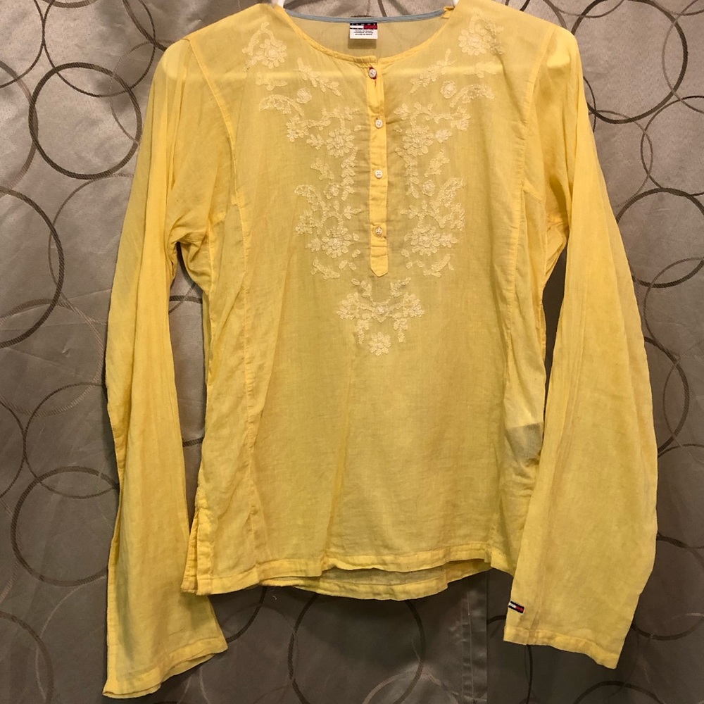 Girls Tommy Embroidered Flower Yellow Top